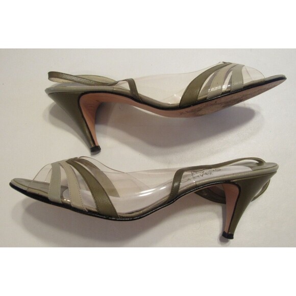 Vintage A'mano for Stanley Philipson Green Peep Toe Sling Back Heels Size 9N - Picture 3 of 10